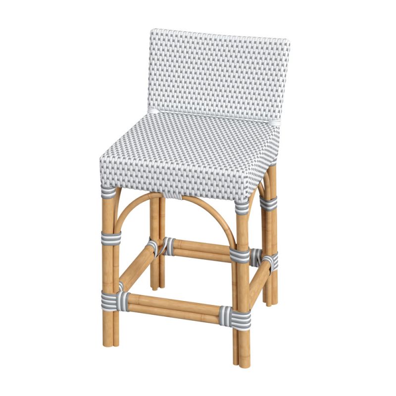 Butler Specialty Company - Serienna 24.5 in. Seat Height Rectangular Rattan Low Back Counter Height Stool with Footrest, White and Gray - 5585266