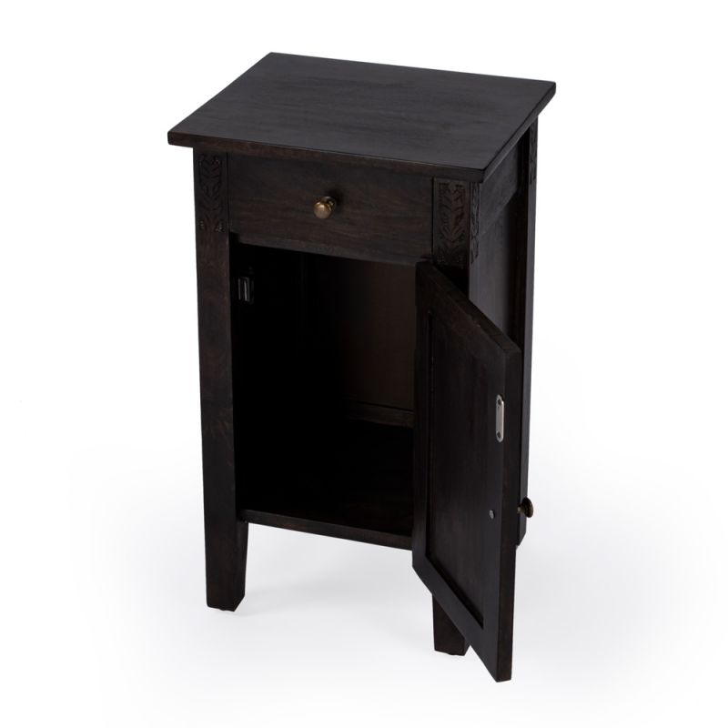 Butler Specialty Company - Switra 14 in. W Rectangular Wood & Metal 1 Drawer 1 Door End Table, Dark Brown - 1841403