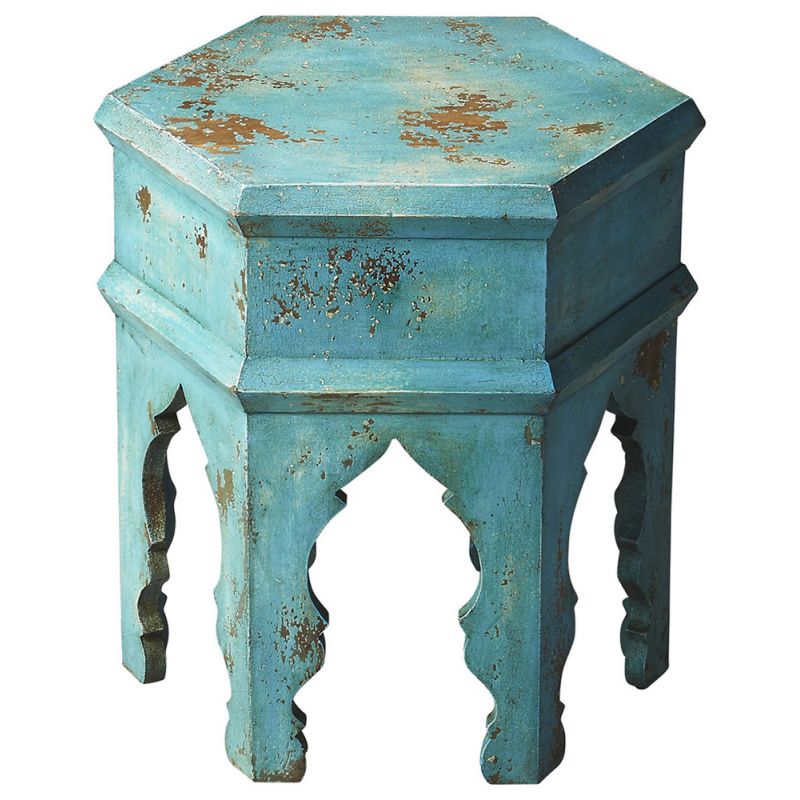 Butler Specialty Company - Artifacts - Tangiers 14 in. W Hexagonal Solid Wood Side Table, Blue - 3117290