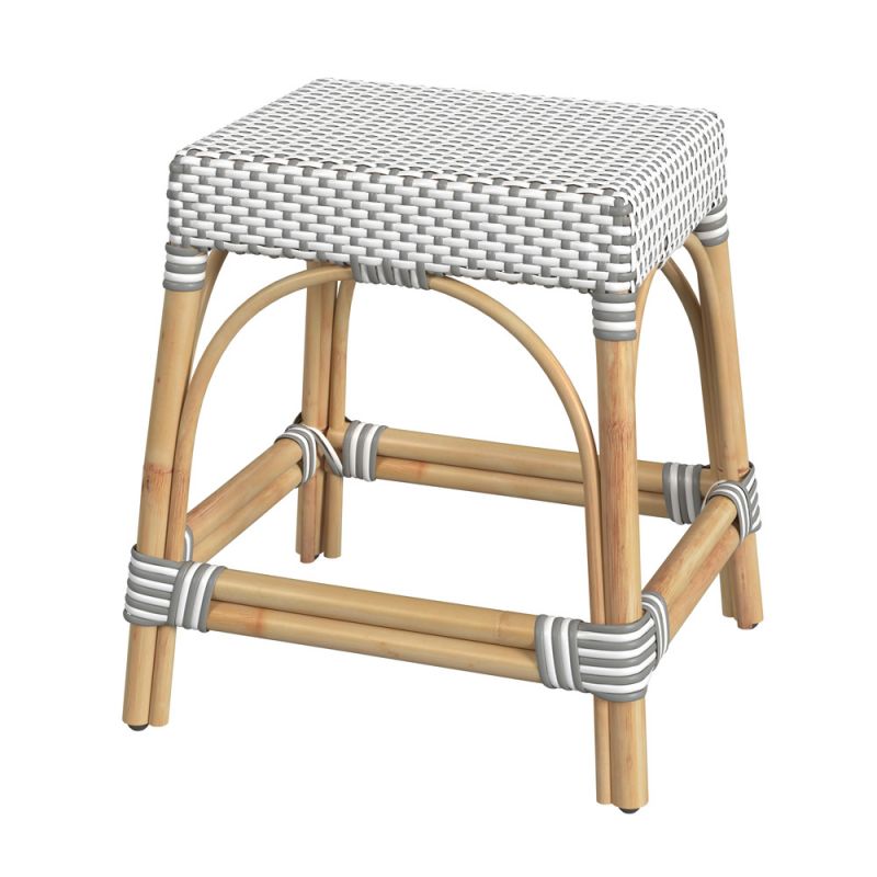 Butler Specialty Company - Robias - Tobias 18 in. Seat Height Round Rattan Stool, Gray/White Dot - 5746266