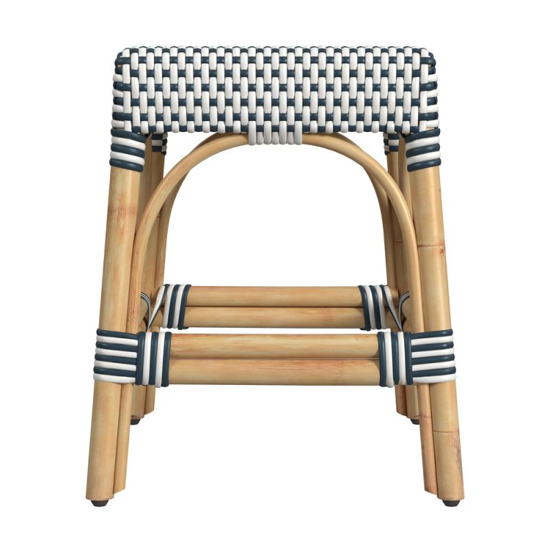 Butler Specialty Company - Robias - Tobias 18 in. Seat Height Round Rattan Stool, White/Navy Stripe - 5746291