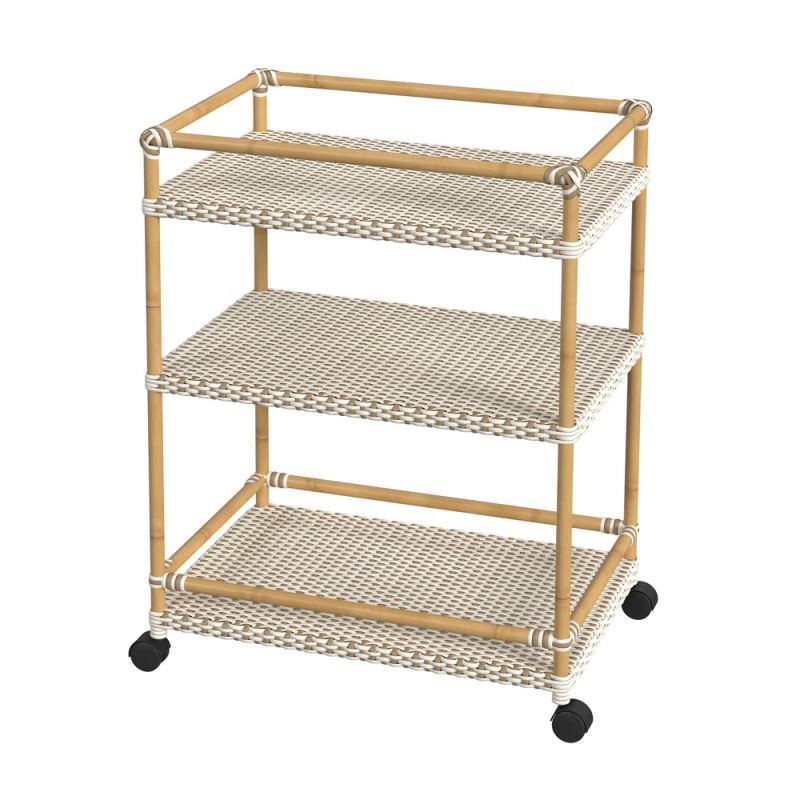 Butler Specialty Company - Tobias Indoor/Outdoor 24 in. W Rattan & Metal 3 Tier Mobile Bar/Serving Cart, Beige/White - 5651433