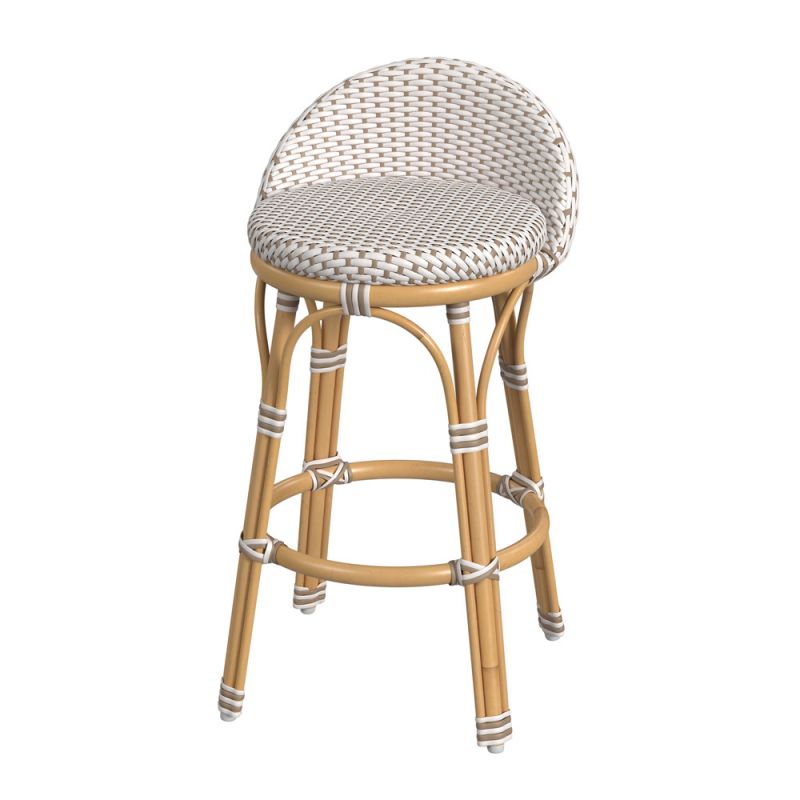 Butler Specialty Company - Tobias Indoor/Outdoor 24 in. Seat Height Rattan & Metal Low Back Counter Height Stool, Beige/White - 5649433