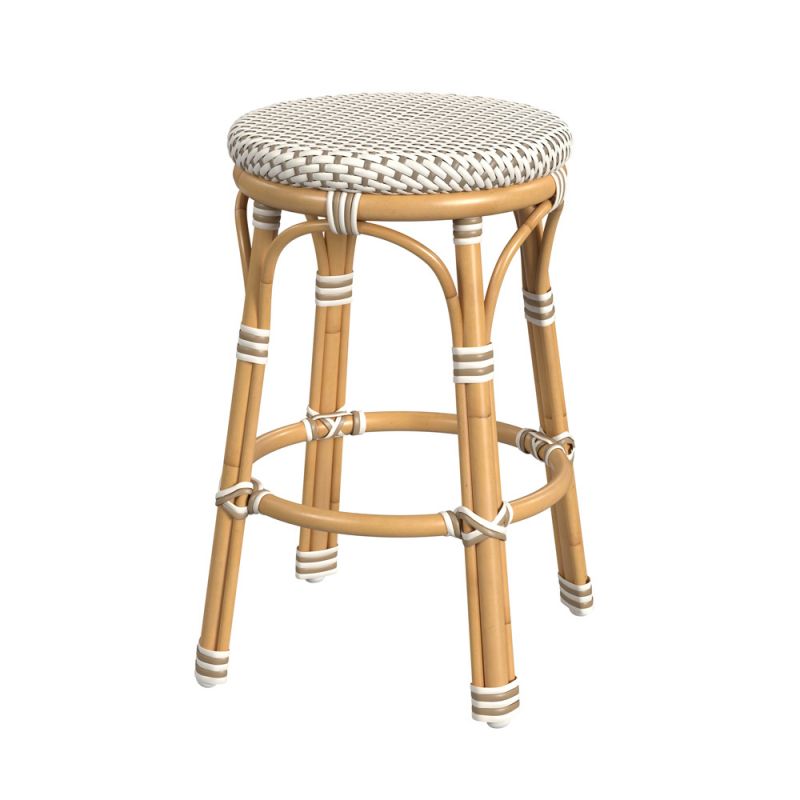 Butler Specialty Company - Tobias Indoor/Outdoor 24 in. Seat Height Round Rattan & Metal Counter Height Stool, Beige/White - 5648433