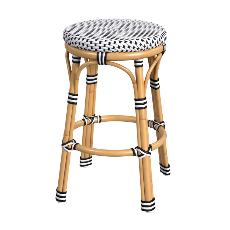 Butler Specialty Company - Tobias Indoor/Outdoor 24 in. Seat Height Round Rattan & Metal Counter Height Stool, Black and White - 5648434