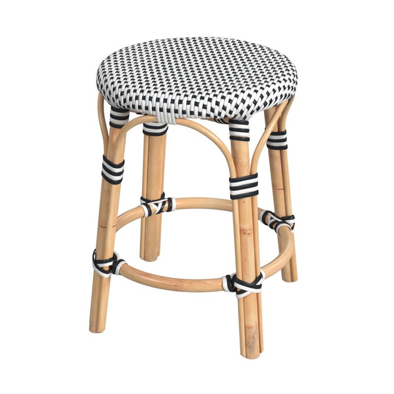 Butler Specialty Company - Tobias 18 in. Seat Height Round Rattan Backless Stool with Footrest, White/Black - 5745295