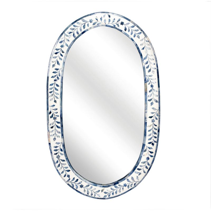 Butler Specialty Company - Trubadur 23.25 in. H x 40 in. W Oval Bone Inlay & Wood Wall Mirror, White. Blue - 5528417