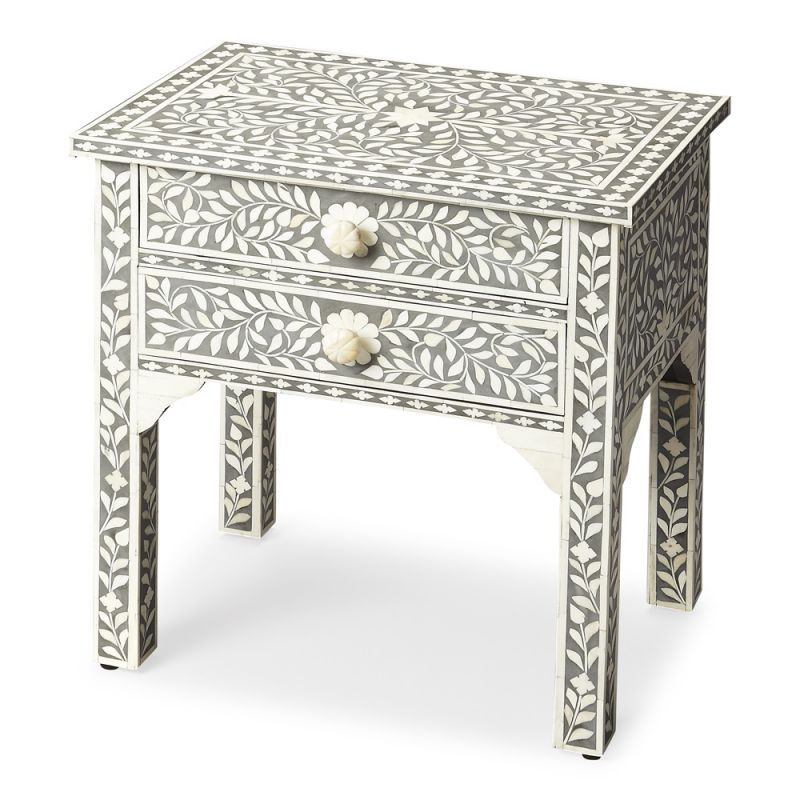 Butler Specialty Company - Vivienne 21.25 in. W Rectangular Bone Inlay & Wood 2 Drawer Side Table, Gray - 3215070