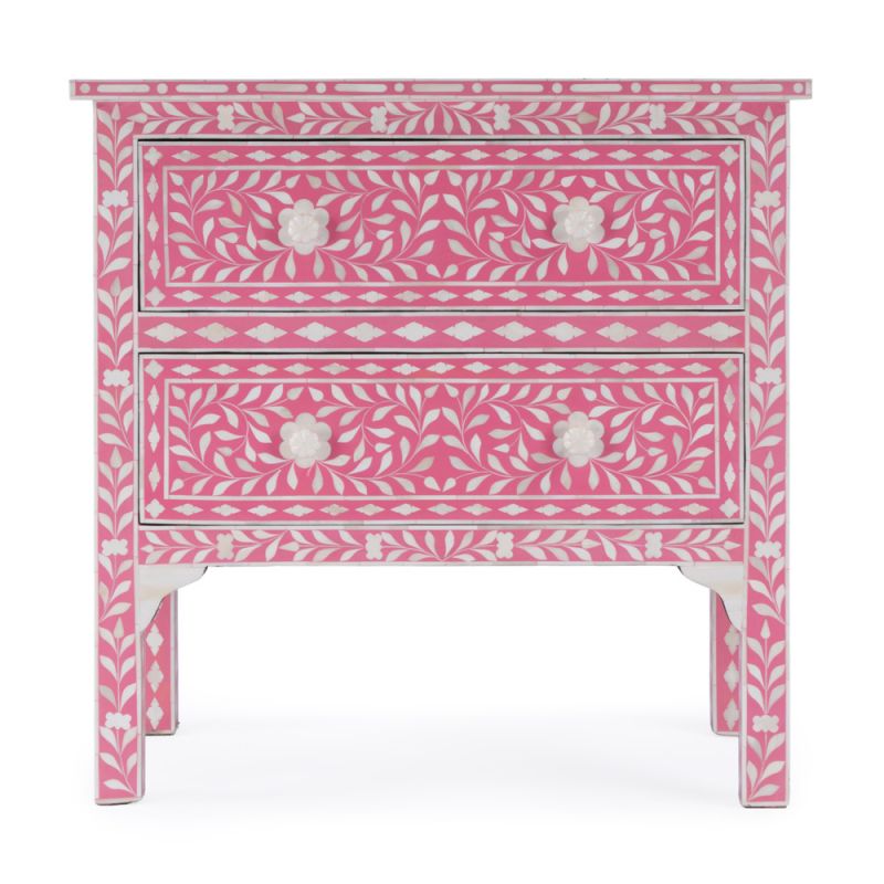 Butler Specialty Company - Vivienne 29 in. W Rectangular Bone Inlay & Wood 2 Drawer Accent Storage Chest, Bright Pink - 3224070