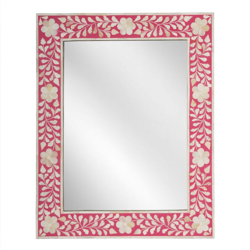 Butler Specialty Company - Vivienne 30 in. H x 24 in. W Rectangular Bone Inlay Wall Mirrored, Bright Pink - 3221070