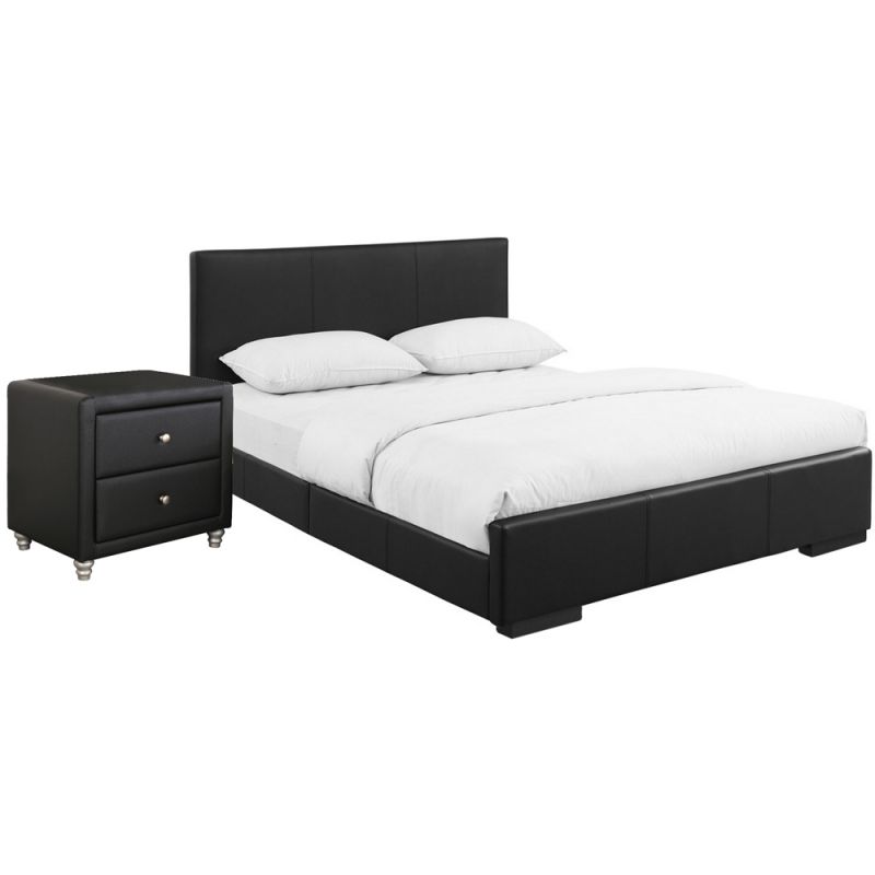 Camden Isle - Hindes Upholstered Platform Bed, Black, Queen with 1 Nightstand - 86357