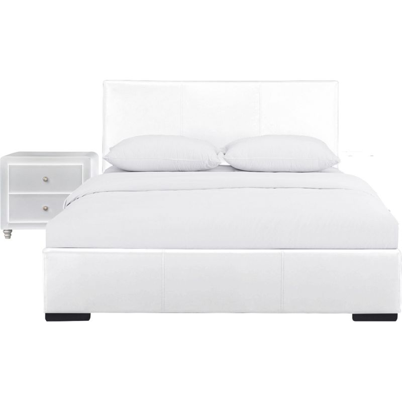 Camden Isle - Hindes Upholstered Platform Bed, White, Full with 1 Nightstand - 86994