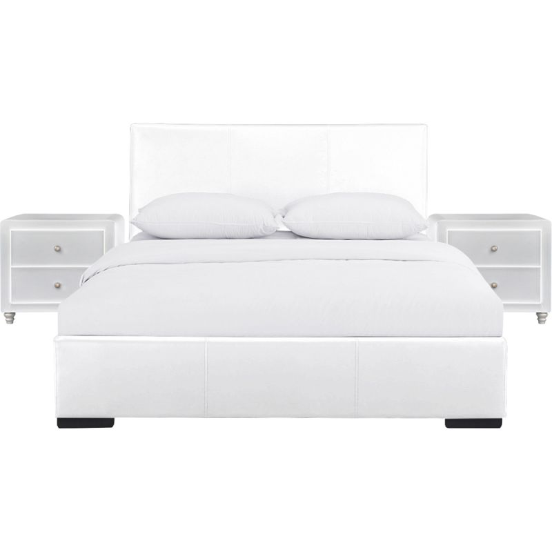 Camden Isle - Hindes Upholstered Platform Bed, White, Queen with 2 Nightstands - 86995