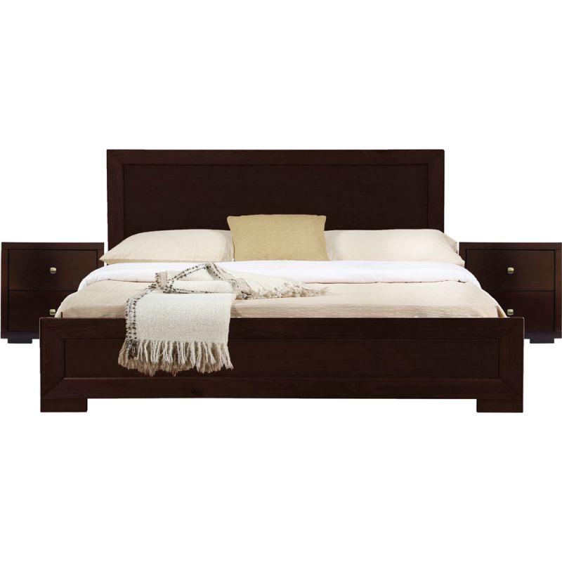 Camden Isle - Trent Wooden Platform Bed in Espresso, King with 2 Nightstands - 313033