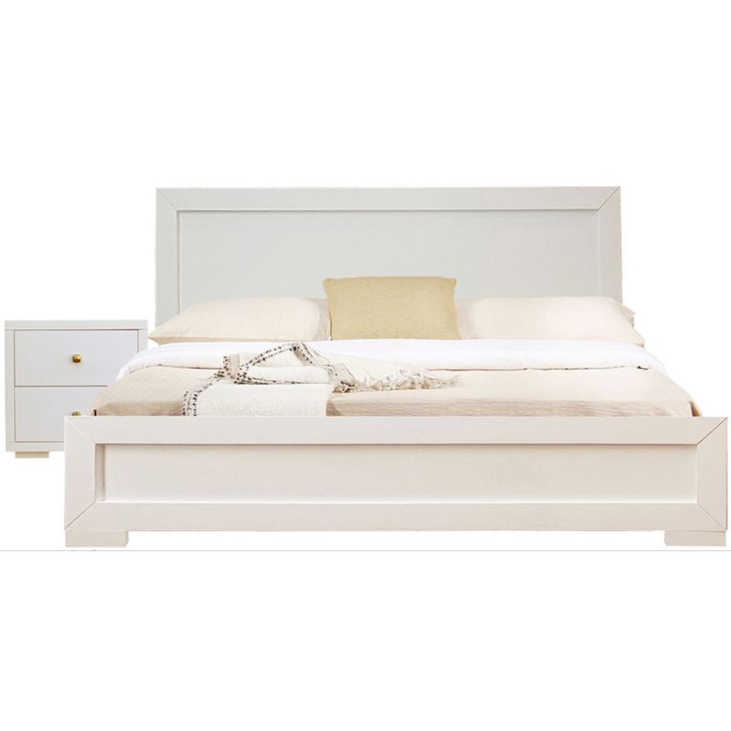 Camden Isle - Trent Wooden Platform Bed in White, Full with 1 Nightstand - 312431