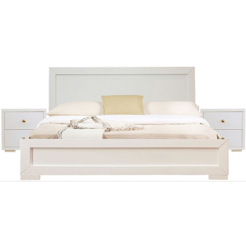 Camden Isle - Trent Wooden Platform Bed in White, King with 2 Nightstands - 312433