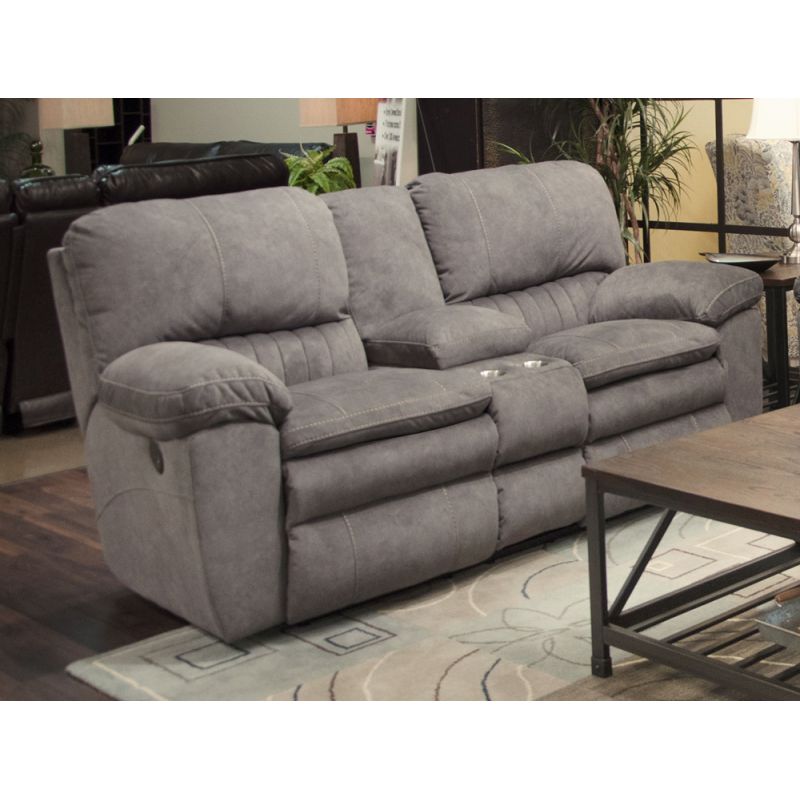 Catnapper - Reyes Graphite Lay Flat Reclining Console Loveseat w/Storage & Cupholders - 2409