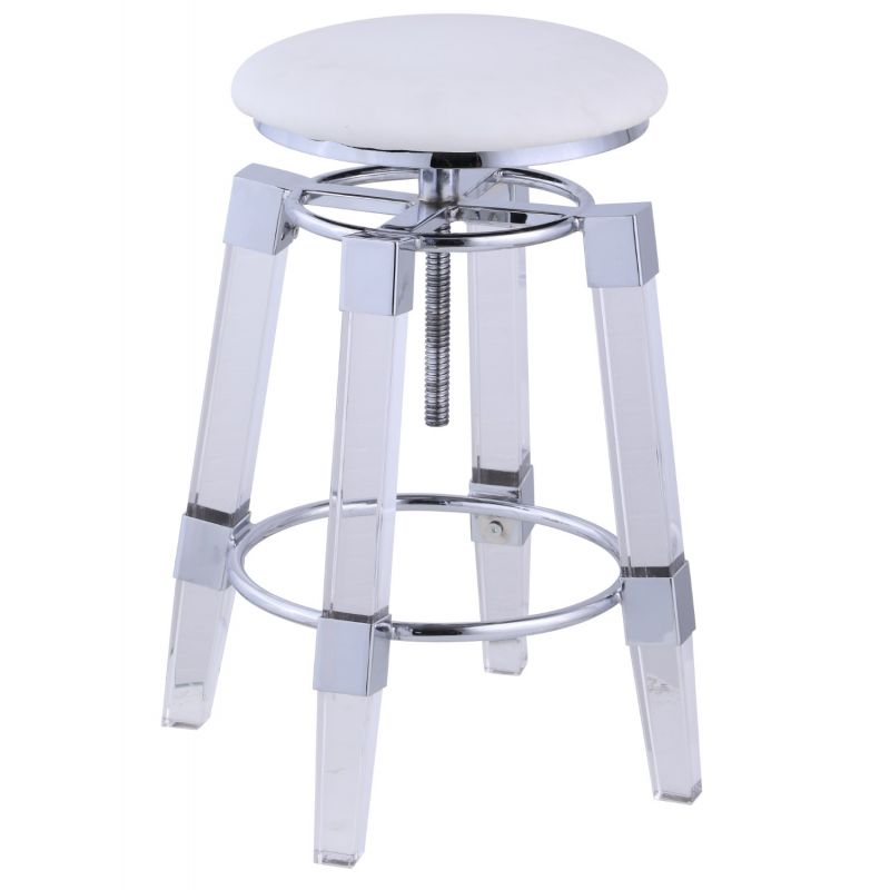 Chintaly - Adjustable Stool With Upholstered Seat In Withe - 4038-AS-WHT
