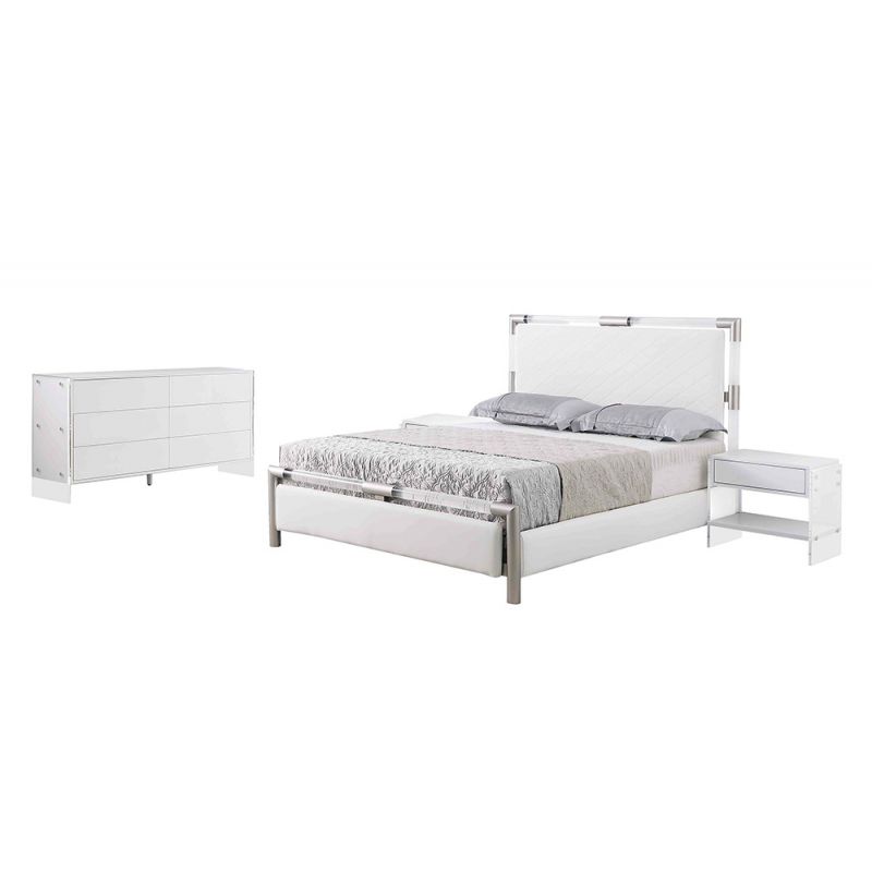 Chintaly - Barcelona - Acrylic Bedroom Set w/ Queen Bed, Buffet & Lamp Table - BARCELONA-QN-3PC