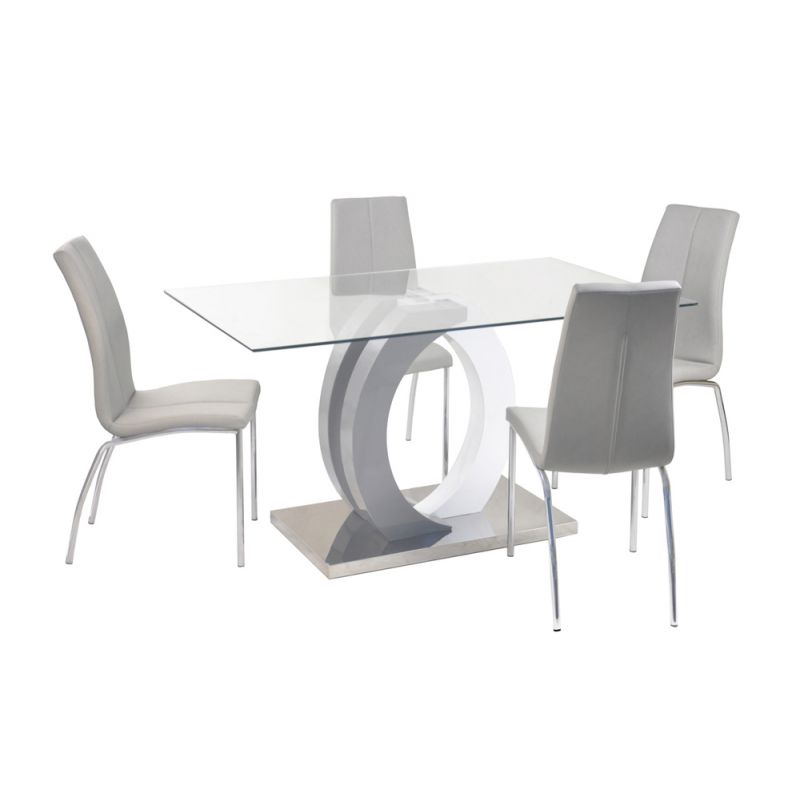 Chintaly - Becky Contemporary Dining Set w/ Glass Table, Wood & Steel Pedestal and 4 Chairs - BECKY-5PC