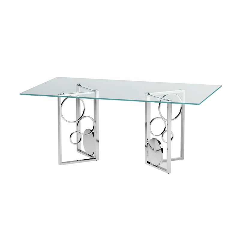 Chintaly - Bruna Contemporary Glass Top Dining Table w/ Dual Steel Base Set - BRUNA-DT-3660