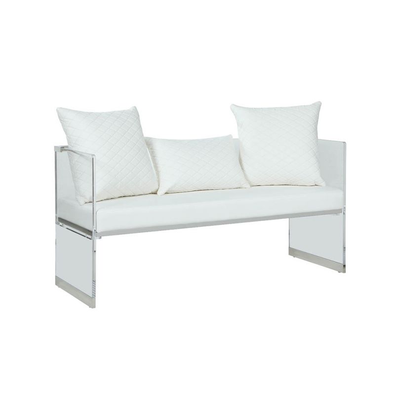 Chintaly - Ciara Contemporary Acrylic Bench w/ Upholstered Seat - CIARA-BCH-WHT