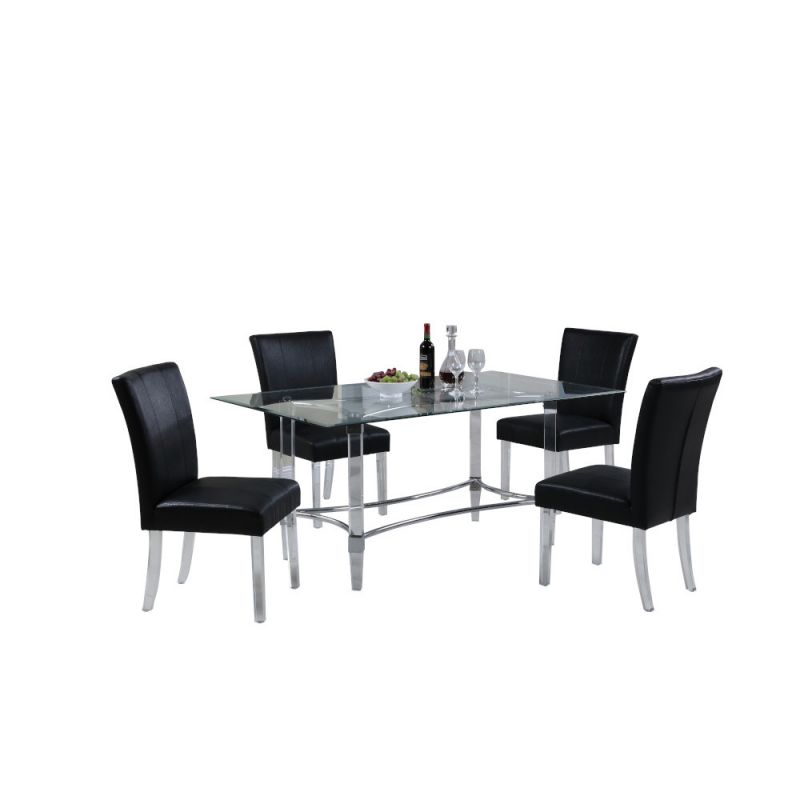 Chintaly - Contemporary Dining Set w/ Rectangular Glass Dining Table & Parson Chairs - 4038-RCT4272-5PC-BLK