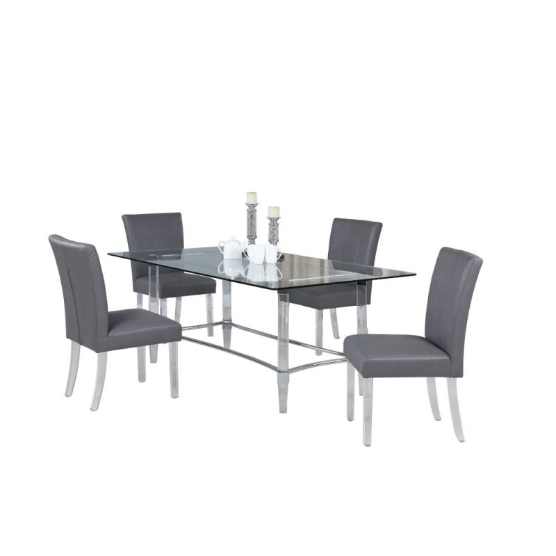 Chintaly - Contemporary Dining Set w/ Rectangular Glass Dining Table & Parson Chairs - 4038-RCT4272-5PC-GRY