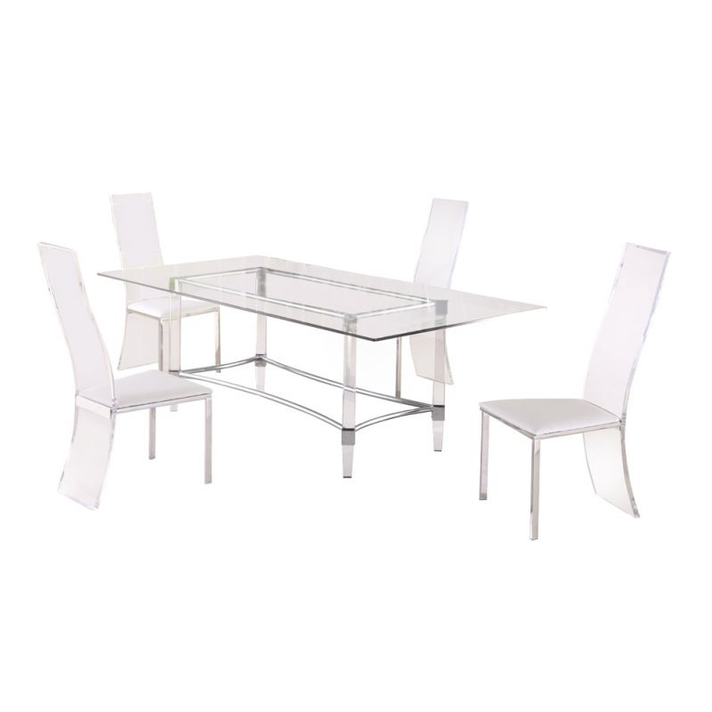 Chintaly - Contemporary Dining Set w/ Rectangular Glass Dining Table & Acrylic High-Back Side Chairs - 4038-LAYLA-RCT3660-5PC