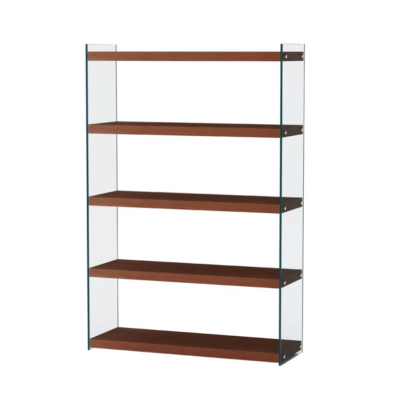 Chintaly - Contemporary Walnut & Glass Book Case - 74101-BKS-WAL