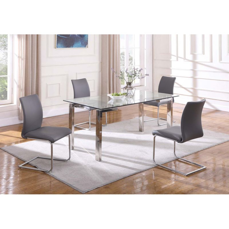 Chintaly - Cristina - Dining Set w/ Contemporary Glass Table & Modern Upholstered Chairs - CRISTINA-JANE-5PC-GRY