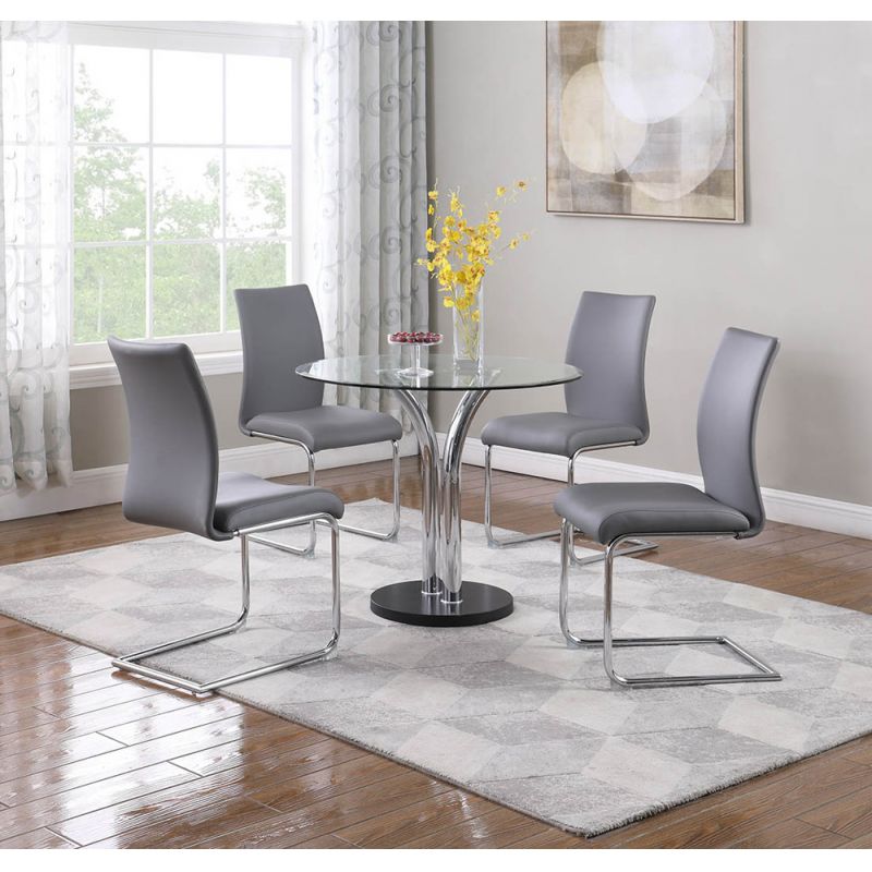 Chintaly - Dining Set w/ Glass Top Bistro Table & 4 Cantilever Side Chairs - T-311-JANE-5PC-GRY