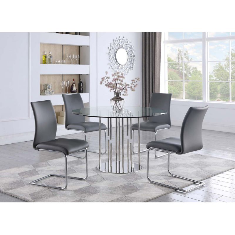 Chintaly - Dining Set with Contemporary Round Glass Table & Modern Contour-Back Chairs - 1158-JANE-5PC