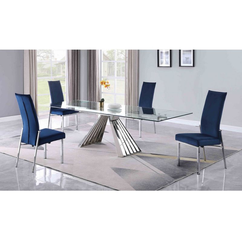 Chintaly - Dominique - Dining Set w/ Extendable Table & 4 Motion-back Chairs - DOMINIQUE-ANABEL-5PC-BLU