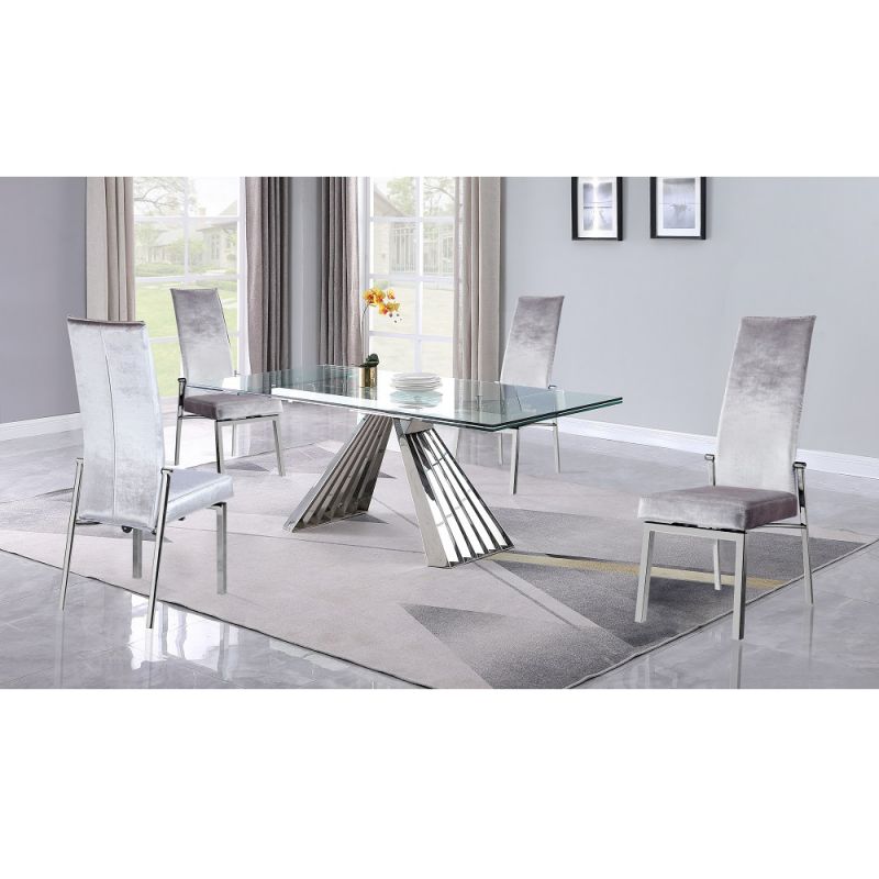 Chintaly - Dominique - Dining Set w/ Extendable Table & 4 Motion-back Chairs - DOMINIQUE-ANABEL-5PC-GRY