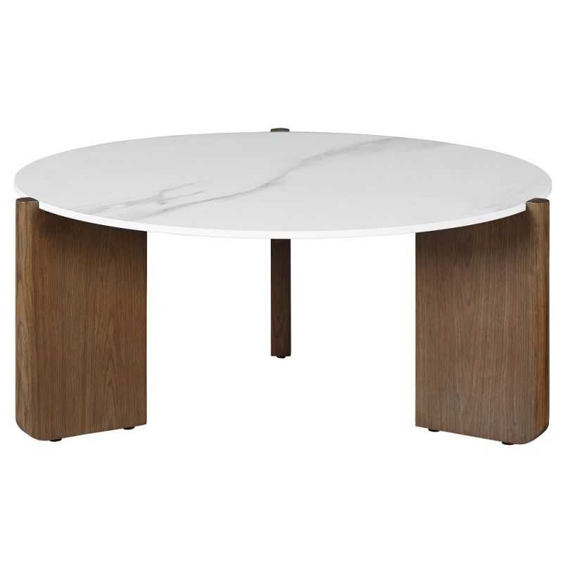 Chintaly - Elissa - Marbleized Sintered Stone Top Cocktail Table w/ Wooden Base - ELISSA-CT