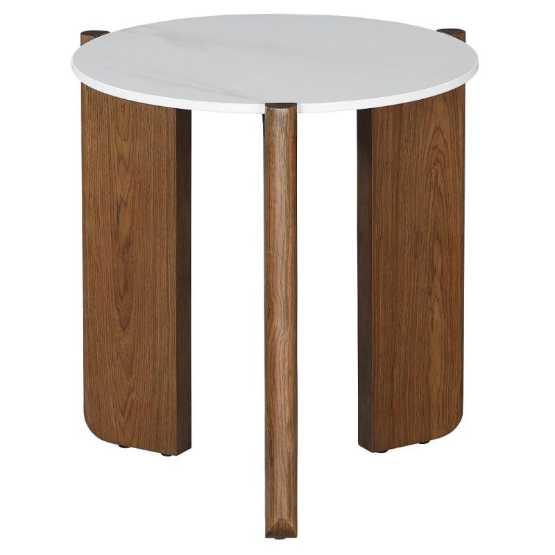 Chintaly - Elissa - Marbleized Sintered Stone Top Lamp Table w/ Wooden Base - ELISSA-LT