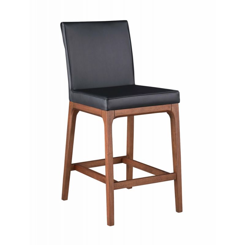 Chintaly - Emma - Modern Low-back Counter Stool w/ Solid Wood Base - EMMA-CS-WAL-BLK