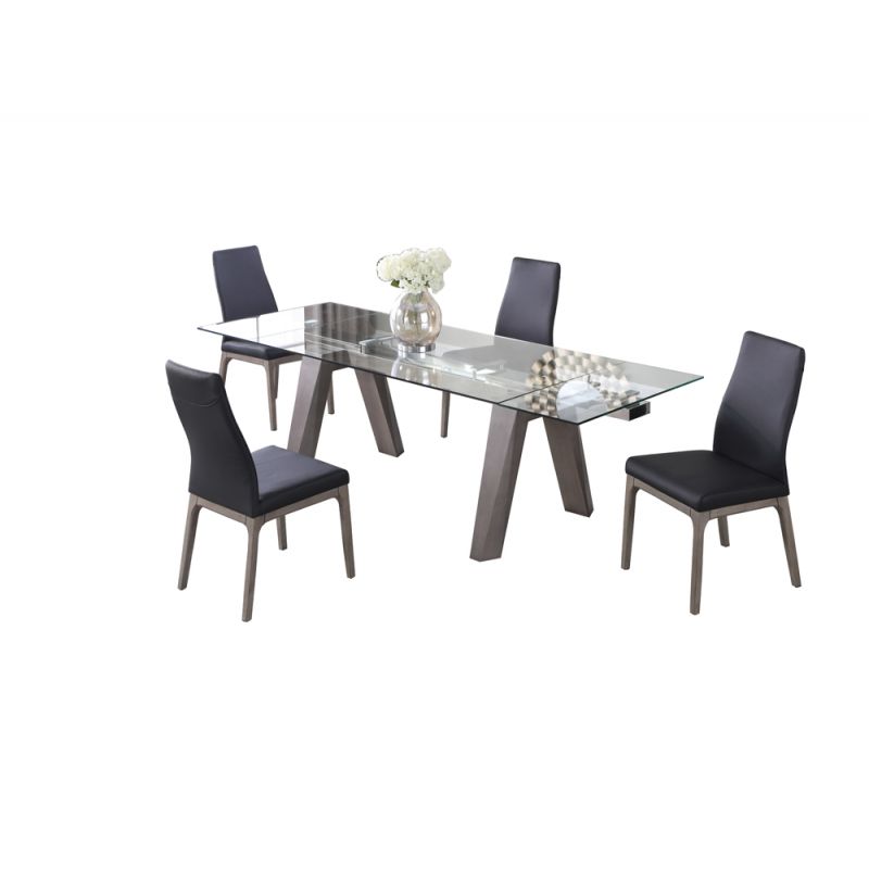 Chintaly - Esther Modern Dining Set w/ Extendable Glass Table & 2-Tone Chairs - ESTHER-ROSARIO-GRY-5PC-BLK