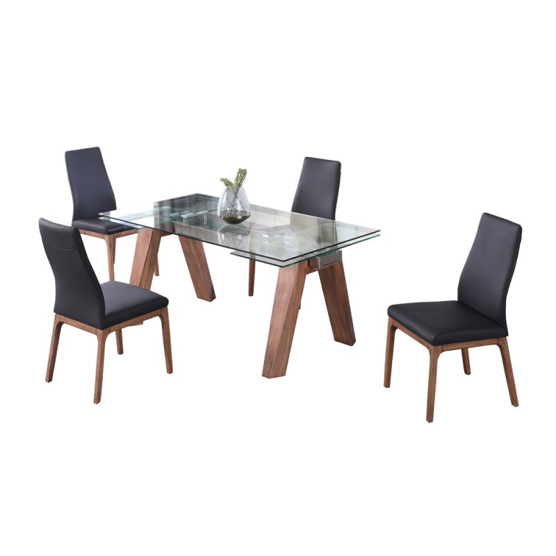 Chintaly - Esther Modern Dining Set w/ Extendable Glass Table & 2-Tone Chairs - ESTHER-ROSARIO-WAL-5PC-BLK