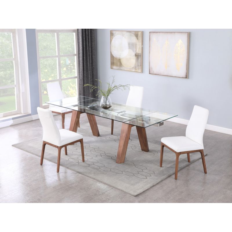 Chintaly - Esther Modern Dining Set w/ Extendable Glass Table & 2-Tone Chairs - ESTHER-ROSARIO-WAL-5PC-WHT