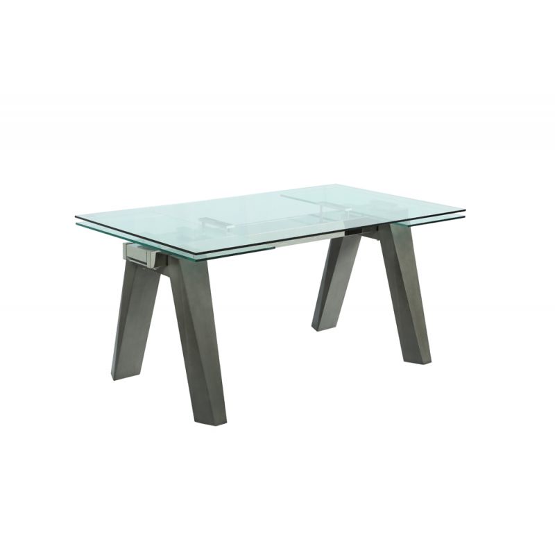 Chintaly - Esther Modern Dining Table w/ Extendable Glass Top & Solid Wood Legs - ESTHER-DT-GRY