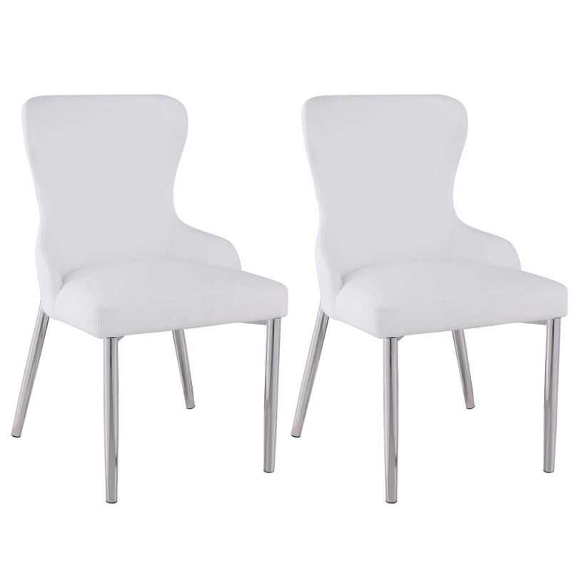 Chintaly - Evelyn Wing Back Side Chair with Polished Ss Frame (Set of 2) - EVELYN-SC-WHT-POL