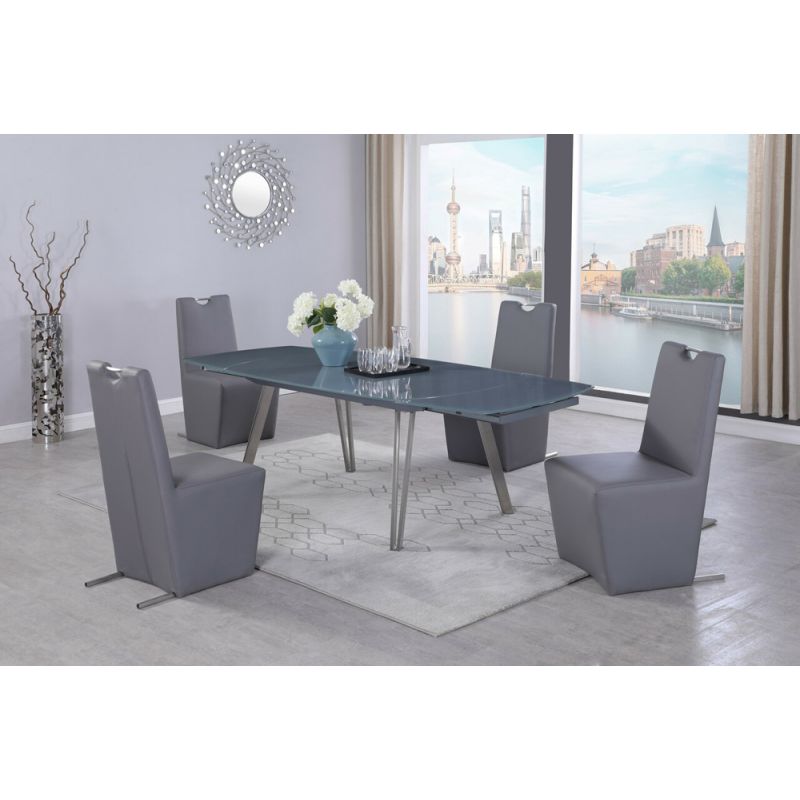 Chintaly - Evie Contemporary Dining Set w/ Motion-Extendable Table & 4 Chairs - EVIE-5PC