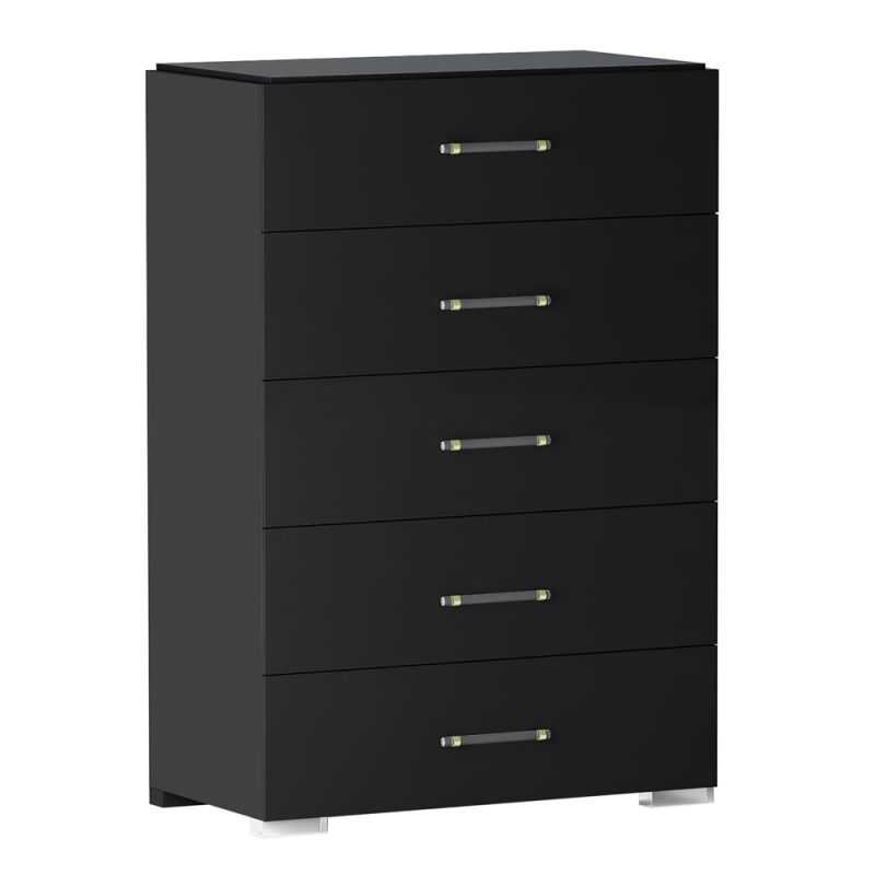 Chintaly - Florence Modern 5-Drawer Gloss Black Bedroom Chest - FLORENCE-CHT