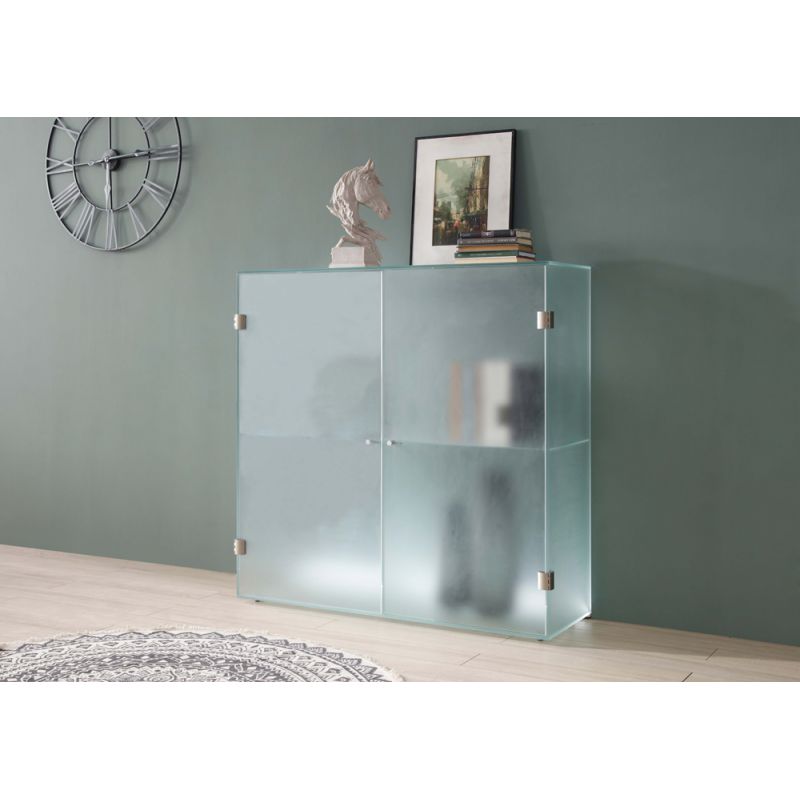 Chintaly - Frosted Glass Cabinet w/ Doors, Shelves & LED Lights - 75301-CAB