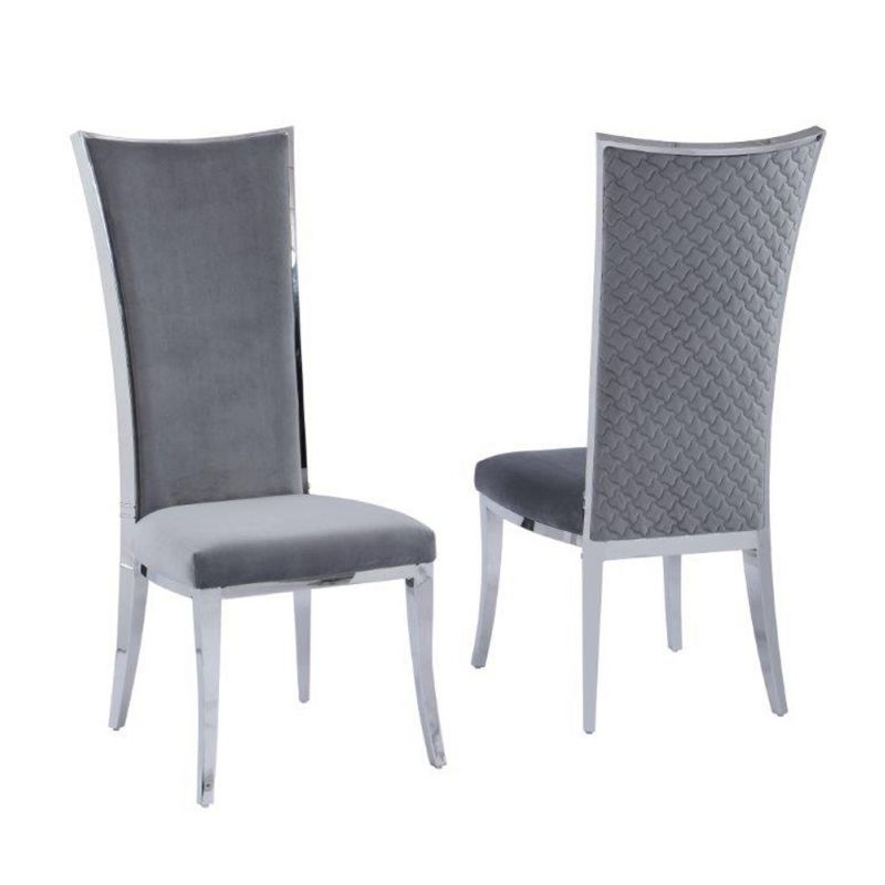 Chintaly - Isabel Diamond Stitched High Back Side Chair (Set of 2) - ISABEL-SC-GRY-POL
