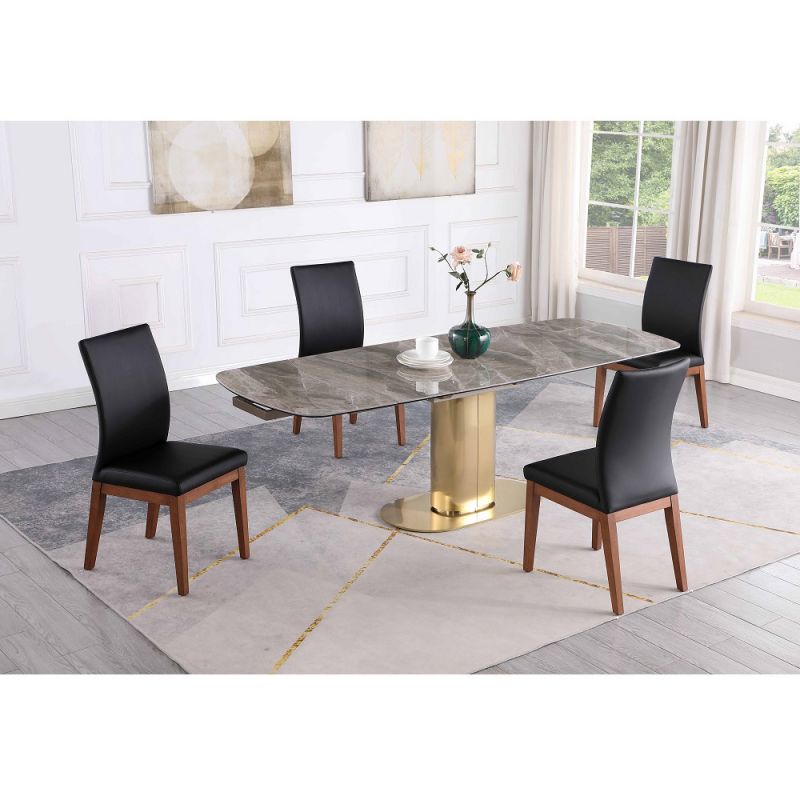 Chintaly - Karla - Dining Set w/ Extendable Marbleized Sintered Stone Table & Solid Wood Chairs - KARLA-EMMA-5PC