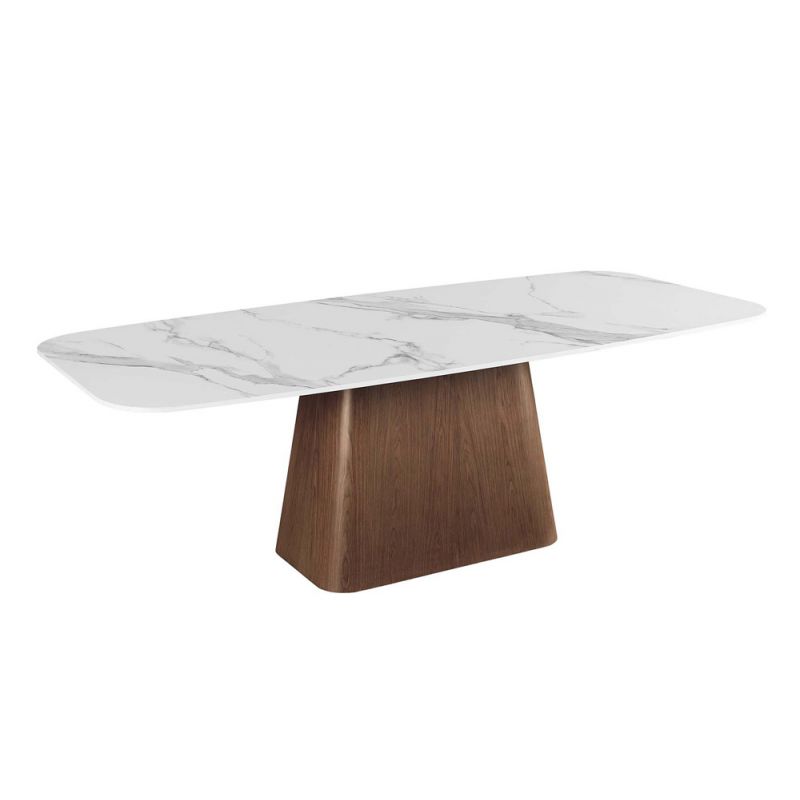 Chintaly - Kenza - Modern Marbleized Sintered Stone Top Table w/ Wooden Base - KENZA-DT