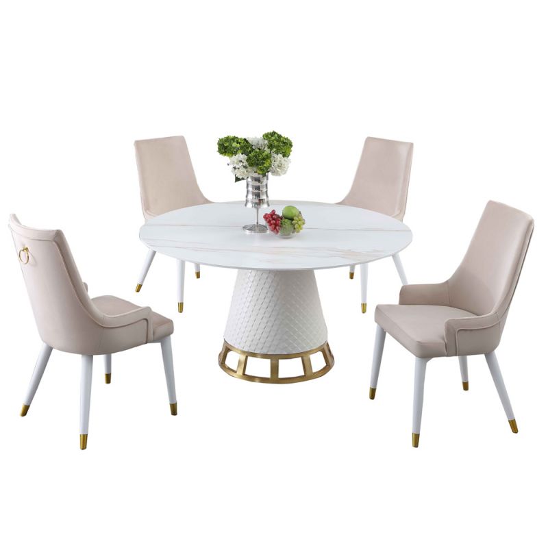 Chintaly - Khloe - Dining Set w/ Sintered Stone Wooden, and Golden Table w/ 4 Wooden Legged Side Chairs - KHLOE-JUDY-5PC-BGE